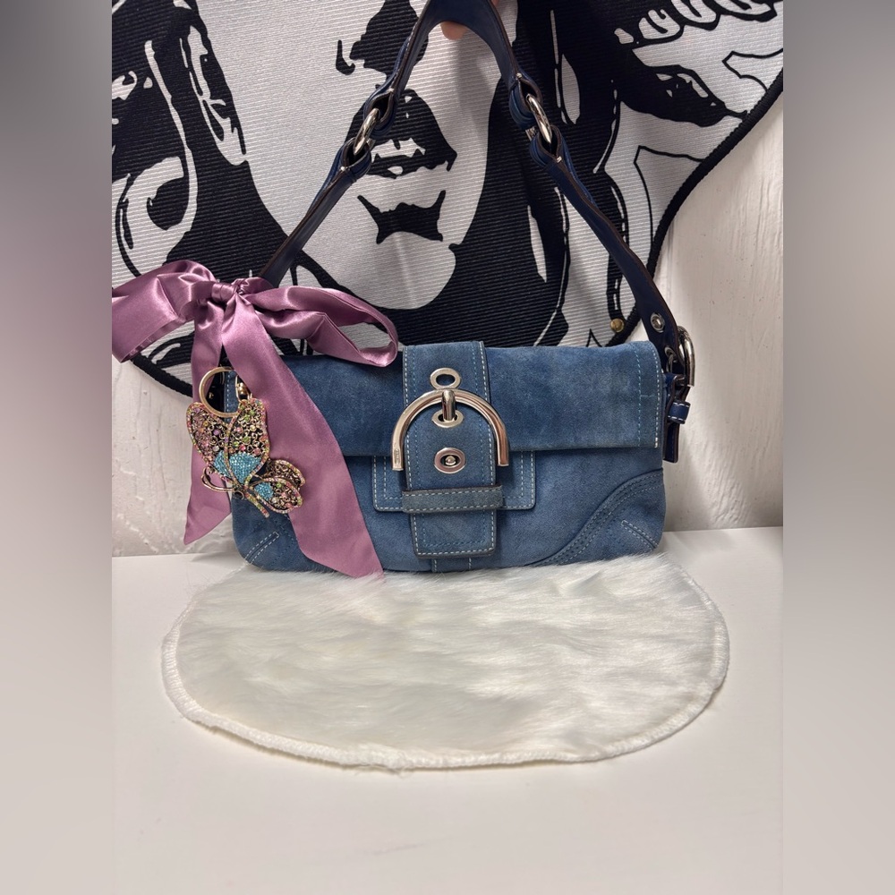 Coach Vintage Blue Suede Demi Mini Flap Soho